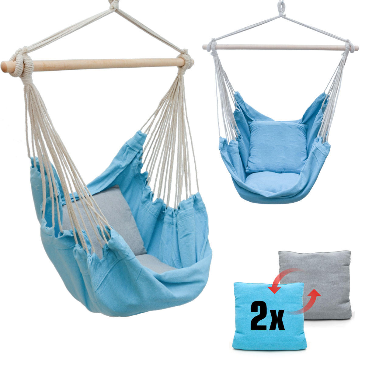 BALKON-HÄNGESESSEL bis 120kg, 130/95cm, Blau - Blau, Textil (95/130/130cm) - Amanka