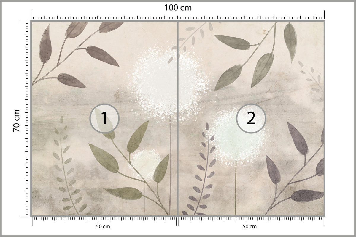 FOTOTAPETE Löwenzahn Blätter Retro 100x70 - Beige/Braun, Papier (100/70cm) - Muralo