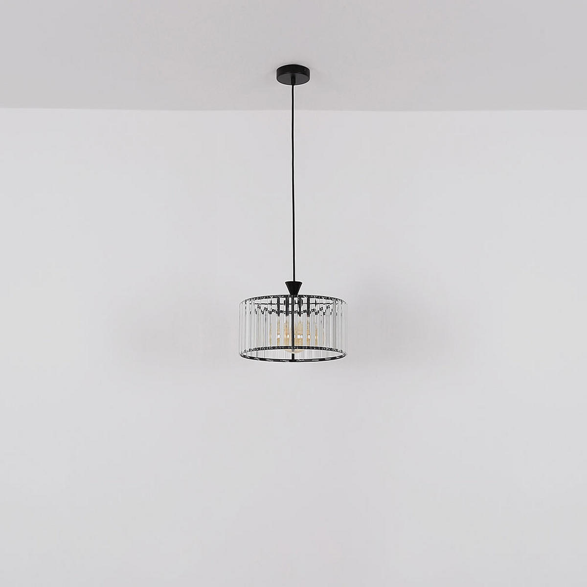 PENDELLEUCHTE Metall Schwarz-matt Kristalle - Schwarz, Metall (31/31/120cm) - Globo Lighting