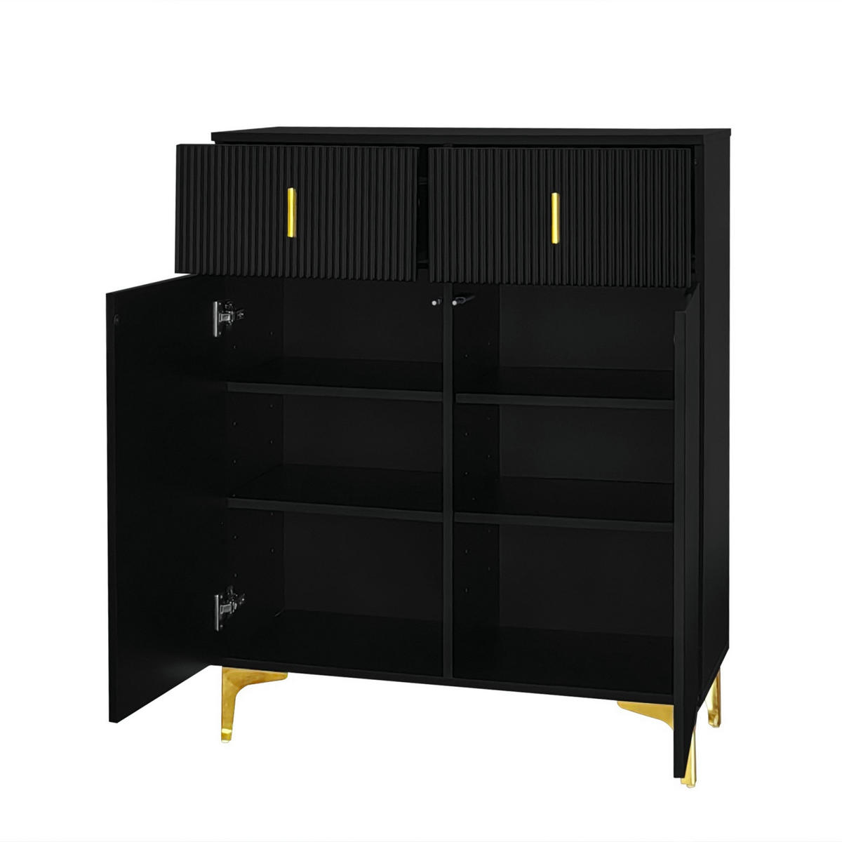 SIDEBOARD Schwarz, Strukturfront, Golddekor, Schubladen - Schwarz, Holz (83/101/35cm)
