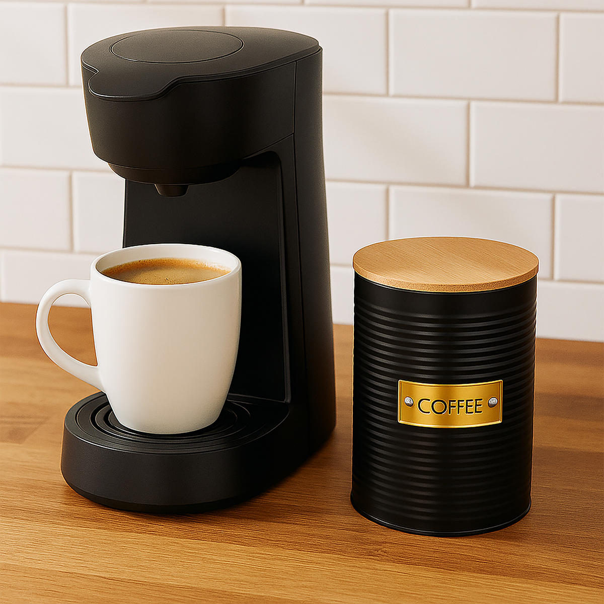 KAFFEEDOSE 2er Set - Schwarz, Holz/Metall (11/16cm) - Relaxdays