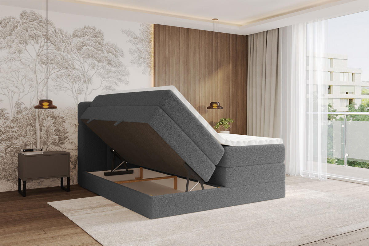 BOXBETT mit Matratze H3/H4 - FAMA KING - 180x200 cm Grau Quelle - Schieferfarben, Holzwerkstoff (180/200cm) - ALTDECOR
