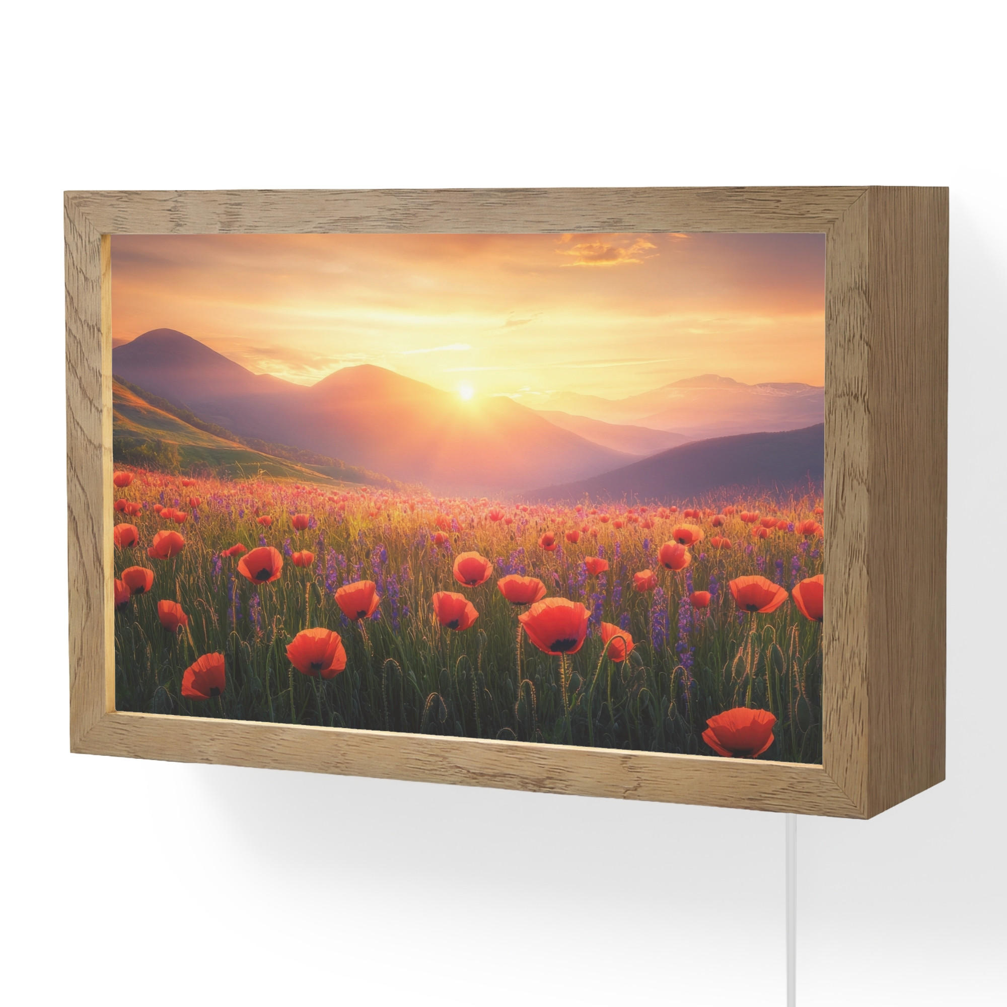 OnlyWow NÁSTĚNNÁ LAMPA Krajina - Západ slunce - Květinové pole 30x20 cm