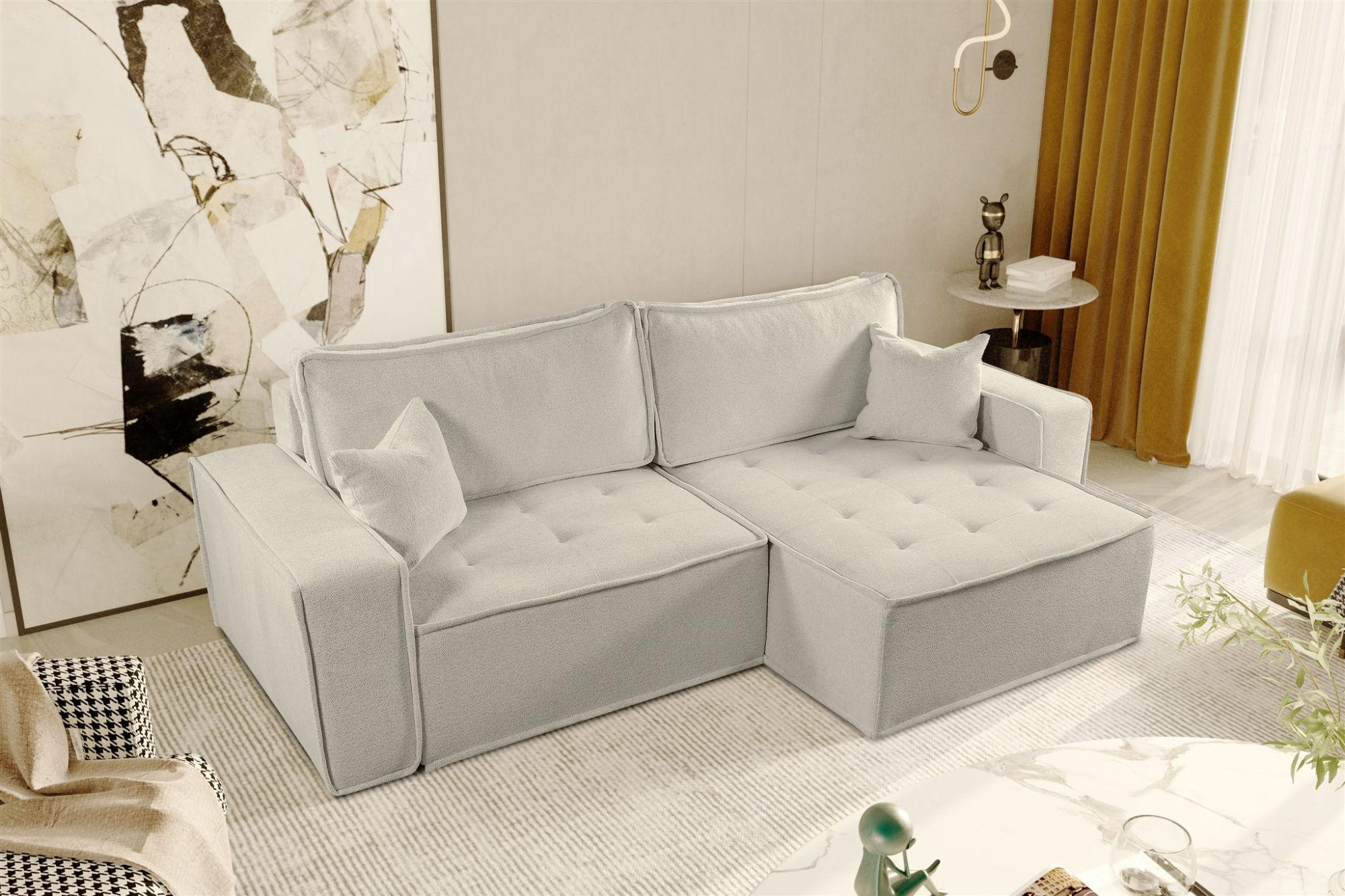 ECKSOFA Schlafsofa Flosi In Raven - Creme, Holzwerkstoff/Textil (248/140cm) - Fun Möbel