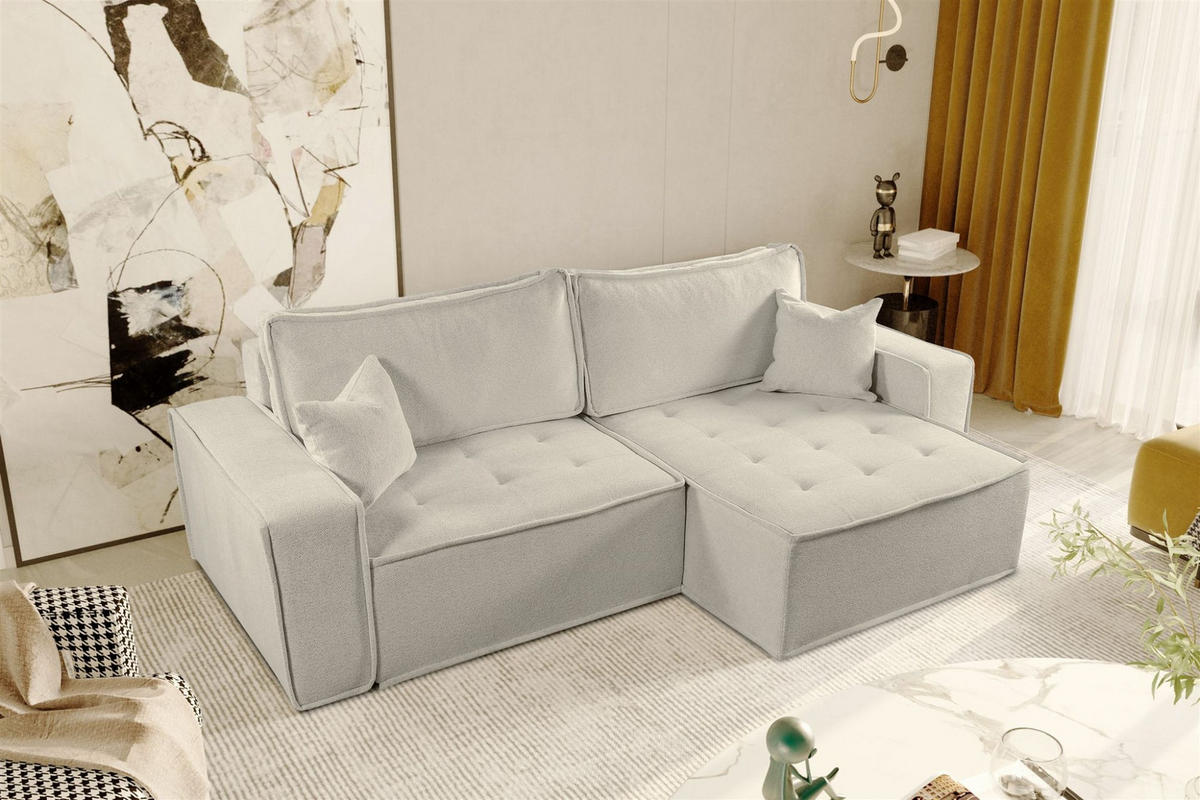 ECKSOFA Schlafsofa Flosi In Raven - Creme, Holzwerkstoff/Textil (248/140cm) - Fun Möbel