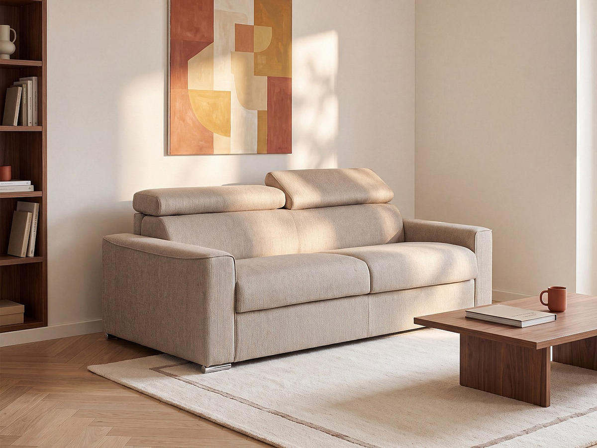 SCHLAFSOFA - 4 Personen - stoff - beige Vizir - Beige, Textil (216/110/223cm) - Vente-Unique