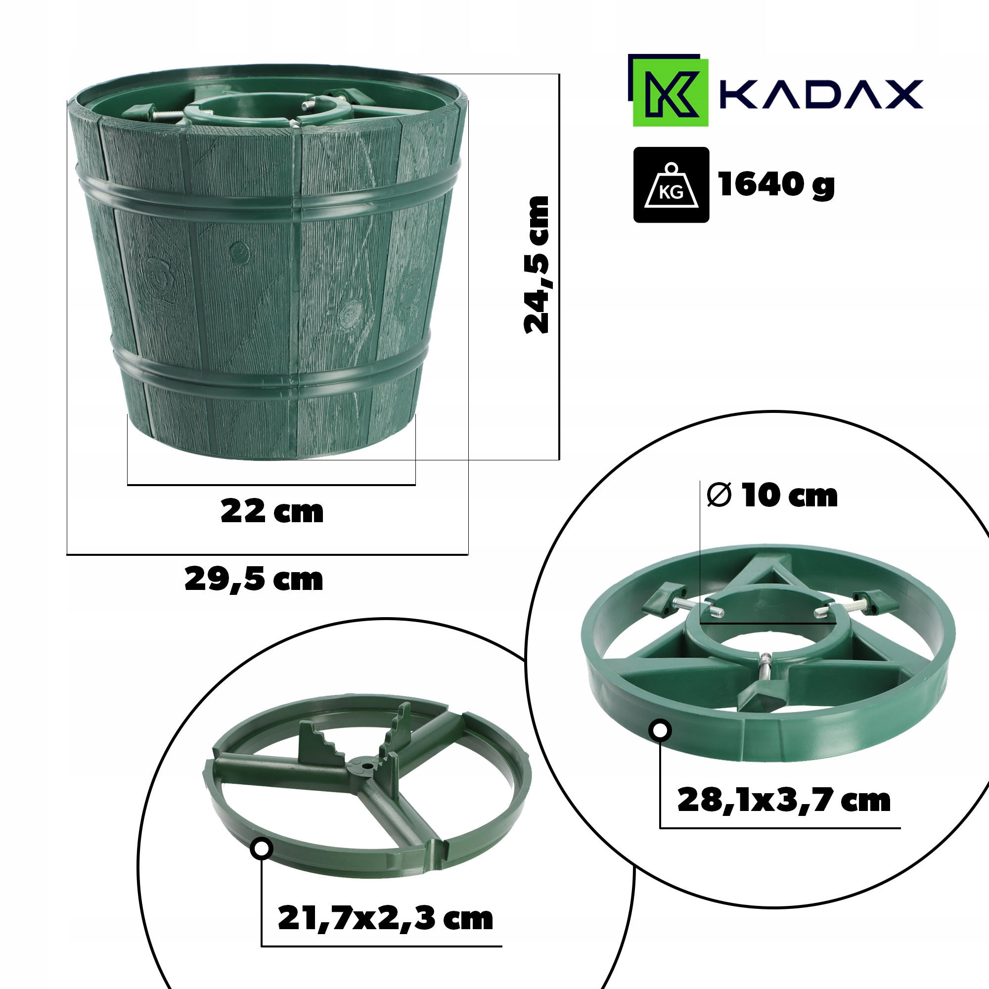 KADAX Weihnachtsbaumständer für einen echten Weihnachtsbaum, Topfbaum 2,4 m - Grün, Kunststoff (24.5cm) - KADAX