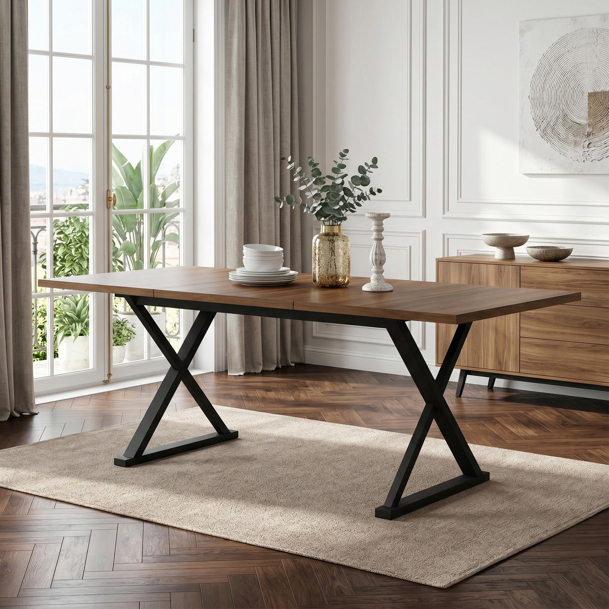 ESSTISCH in Nussbaum Küchentisch modern, robust, Metallbeine, 6-8 Pers., Esszimmer/Wohnzimmer B180/T90/H75cm - Schwarz/Eiche Artisan, Holzwerkstoff/Metall (90/180/75cm) - STILVORA