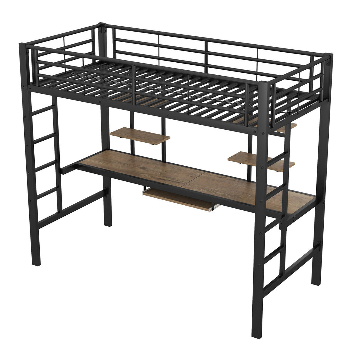 HOCHBETT 90/200 cm aus Metall mit Schreibtisch und 2 Regalen in Schwarz - Schwarz, Metall (90/200cm) - Flora Grace