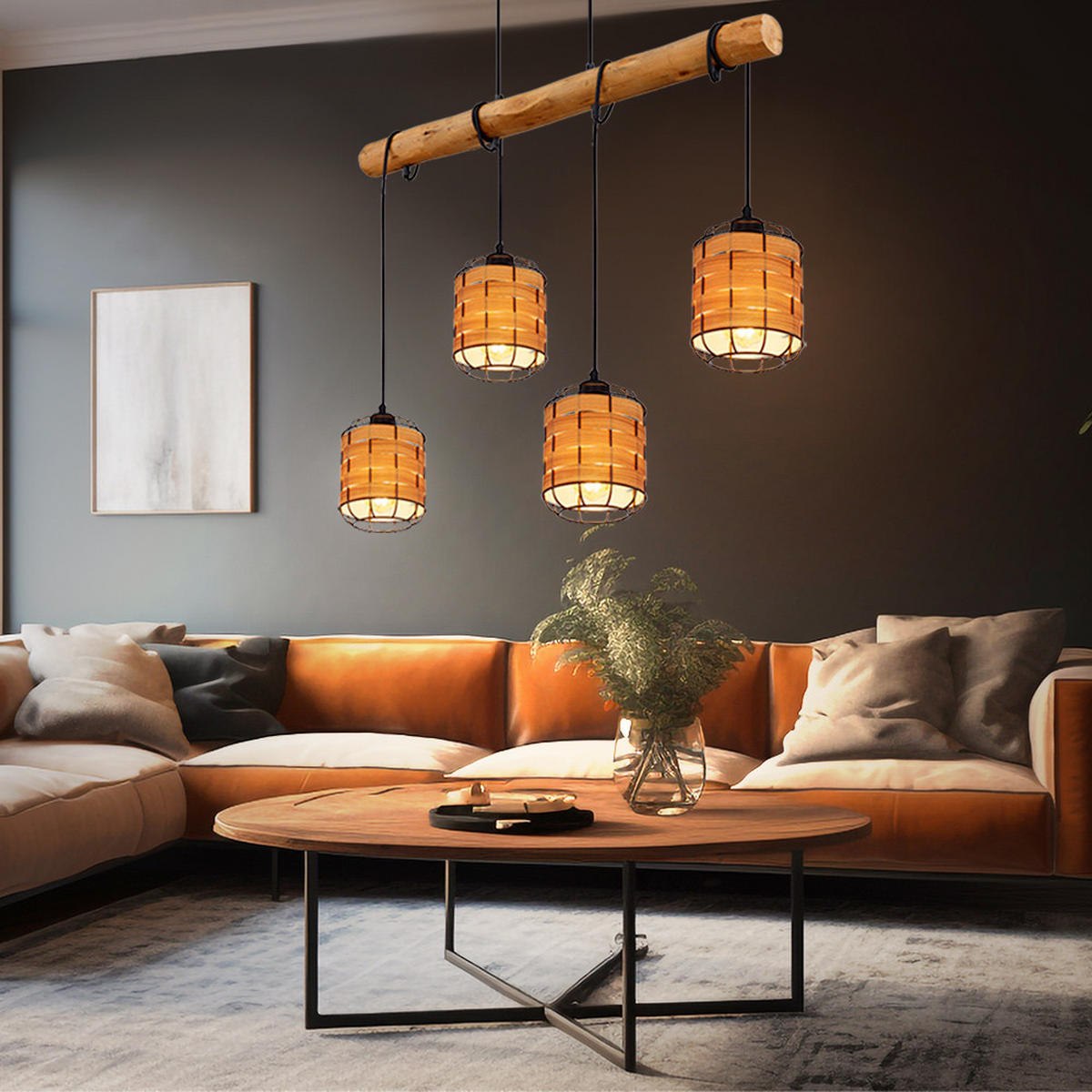 LED HÄNGELEUCHTE Metall Holzoptik Braun - Braun, Metall (80/15/120cm) - Globo Lighting