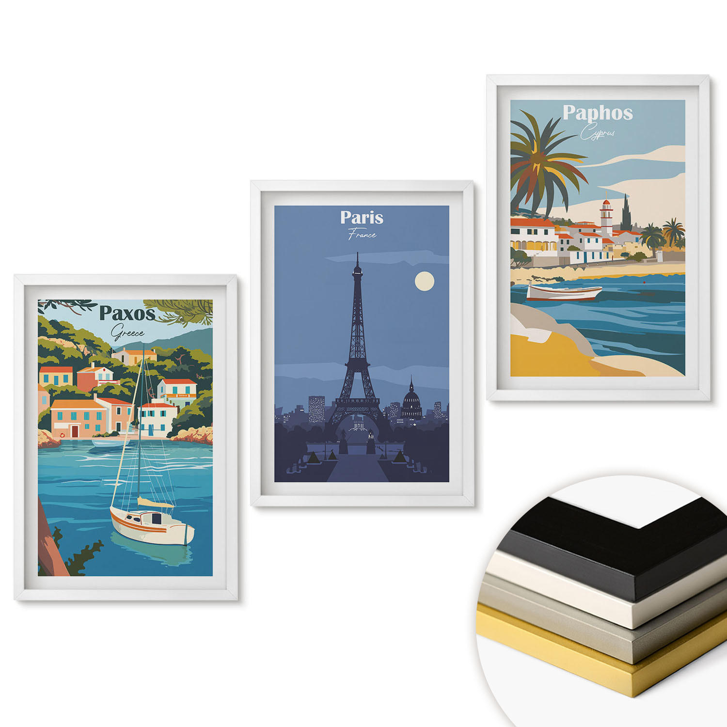 WANDBILDER 3er-Set - 40x60 cm Weißer Rahmen - Küstenstädte und Architektur - Weiß, Kunststoff (40/60cm) - ArtPrintCave