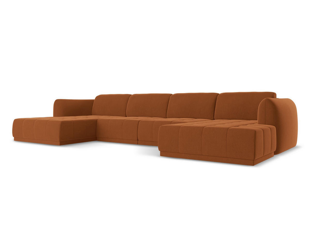 WOHNLANDSCHAFT Samt Stoff Orange - Terra cotta/Schwarz, Kunststoff/Textil (370/74/170cm) - Makamii