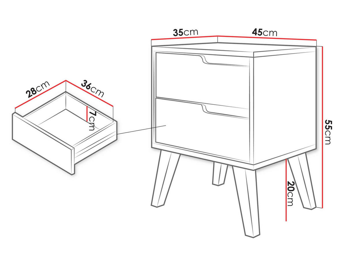 NACHTTISCH Nordelo 2S, Seite: Links - Nussbaumfarben, Holz/Holzwerkstoff (45/55/35cm) - MIRJAN24