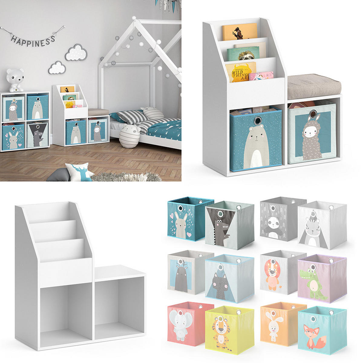 KINDERREGAL Luigi Weiß 72 x 79 cm Mini, mit 2 Faltboxen opt.6 - Weiß, Holzwerkstoff (30.9/79/72cm) - Vicco