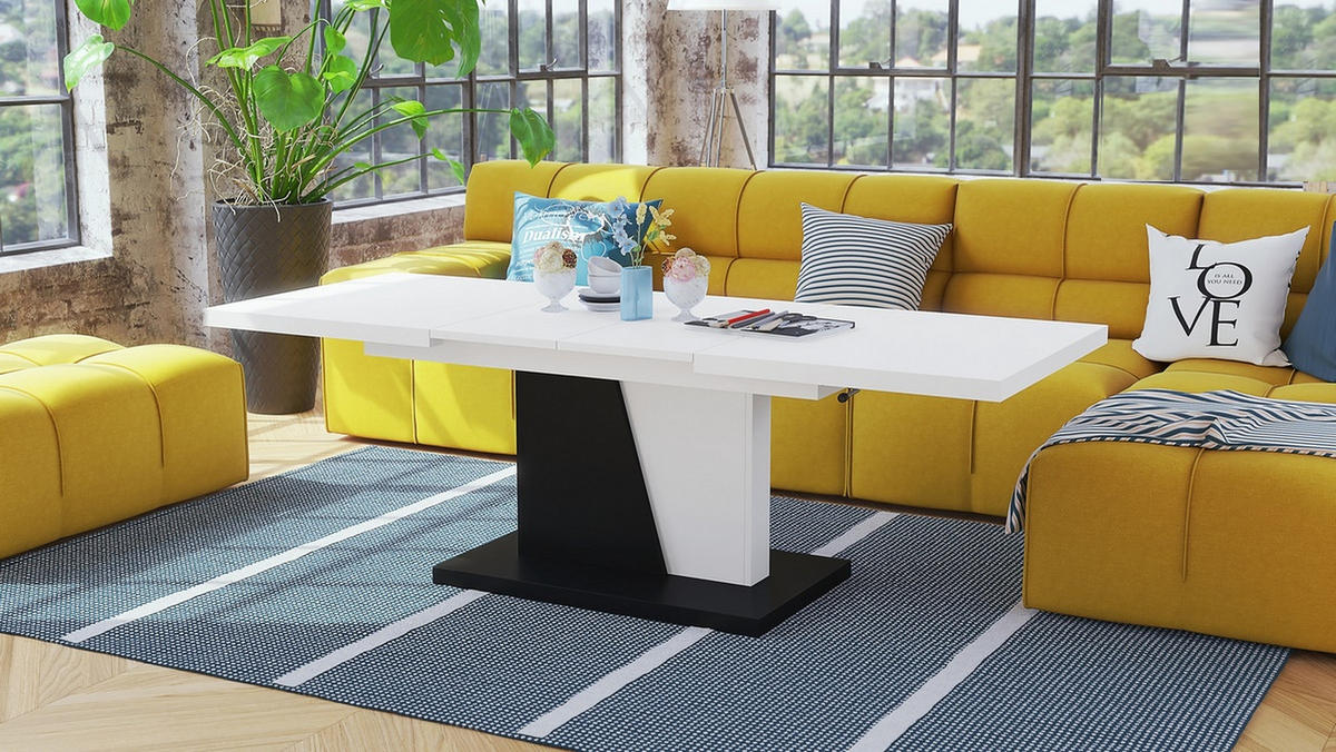 COUCHTISCH rechteckig Weiß Schwarz ausziehbar höhenverstellbar - Schwarz/Weiß, Holzwerkstoff (70/120/60cm) - designimpex