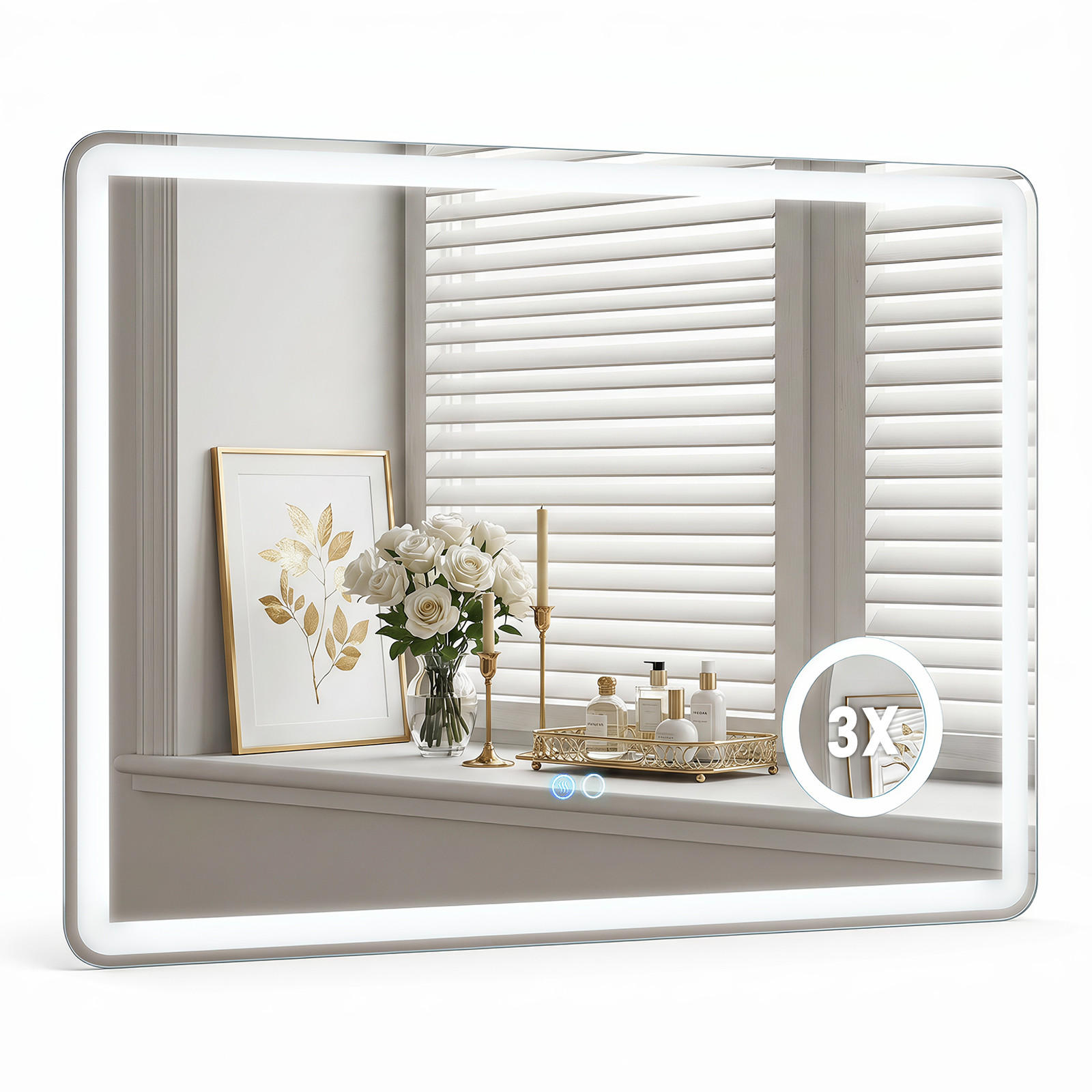 BADEZIMMERSPIEGEL mit Beleuchtung silber - Silberfarben, Glas (80/60/4cm) - COSTWAY