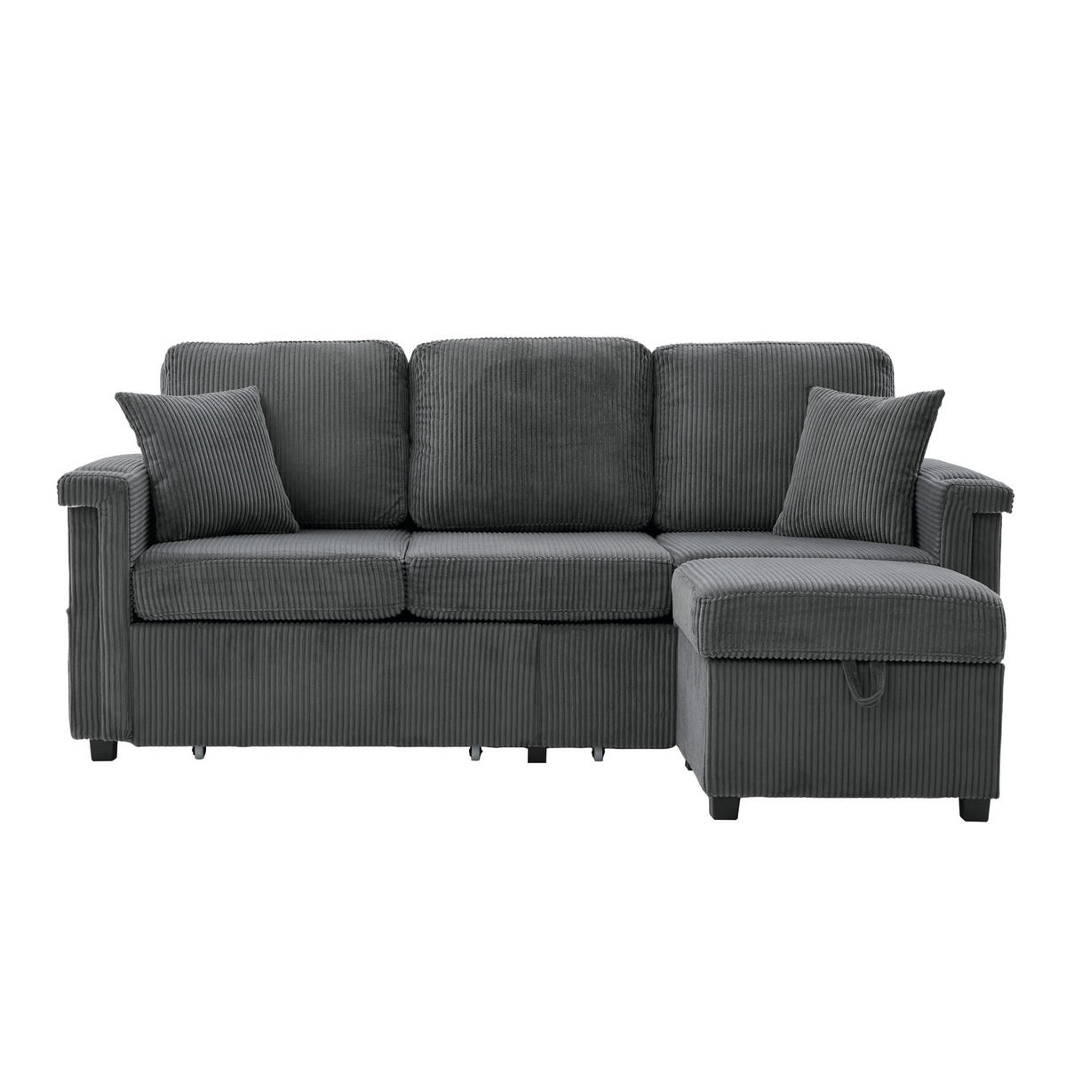 SOFA mit LED und USB/TYPE-C 194 x 73 x 81 cm Corduroy Dark Gray - Dunkelgrau, Kunststoff (194/81/73cm) - Meubliv