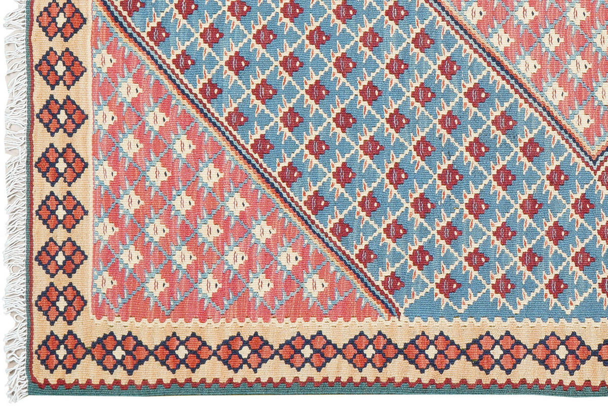 HANDWEBTEPPICH Senneh Kelim Blau 148/105 cm Schurwolle - Blau, Textil (105/148cm) - Looma