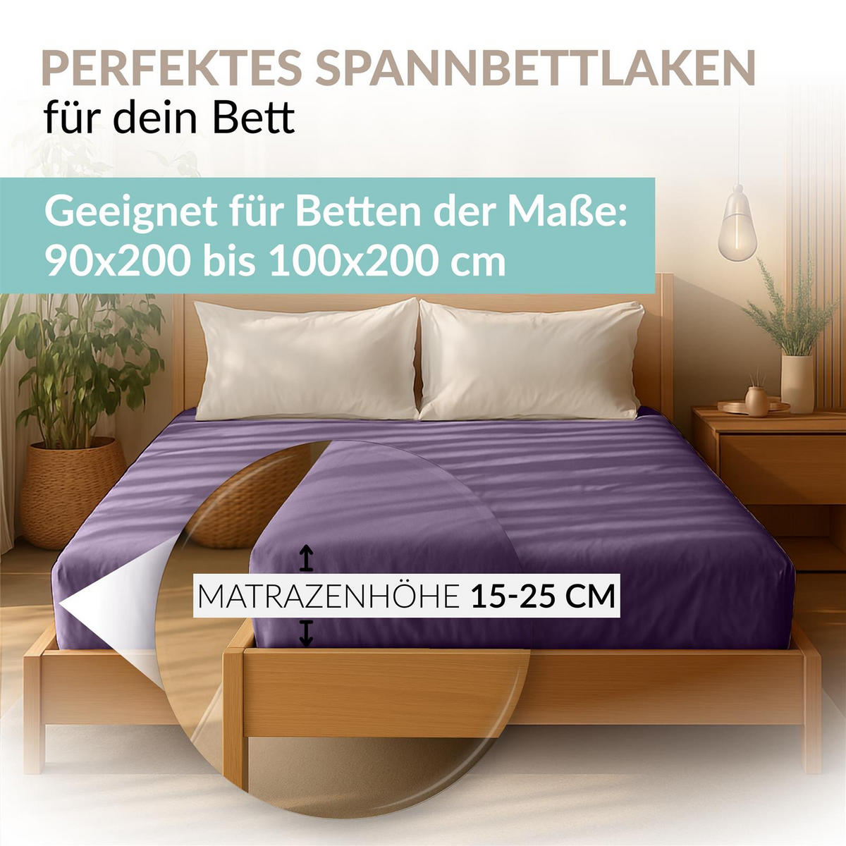 MAKO-JERSEY-BETTLAKEN 180x200 - 200x200 Feine Spannbettlaken aus 100% Baumwolle, Spannbetttuch Laken Uni Violett - Violett, Textil (200/200cm) - Carpe Sonno