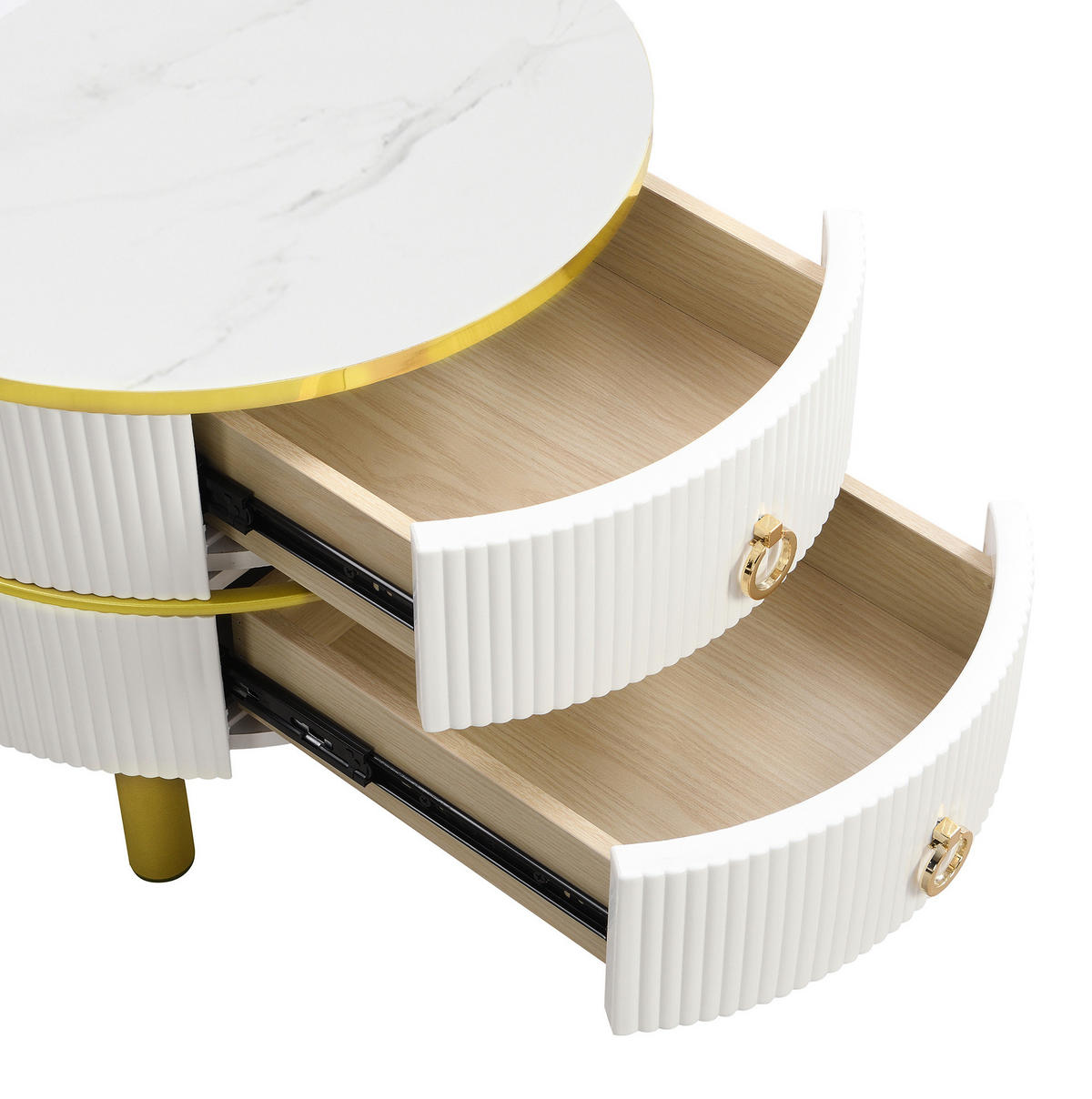 COUCHTISCH-SET aus MDF und Glas 70x70x45 cm Weiß mit 2 Schubladen - Weiß, Holzwerkstoff (70/70/45cm) - IVMEU