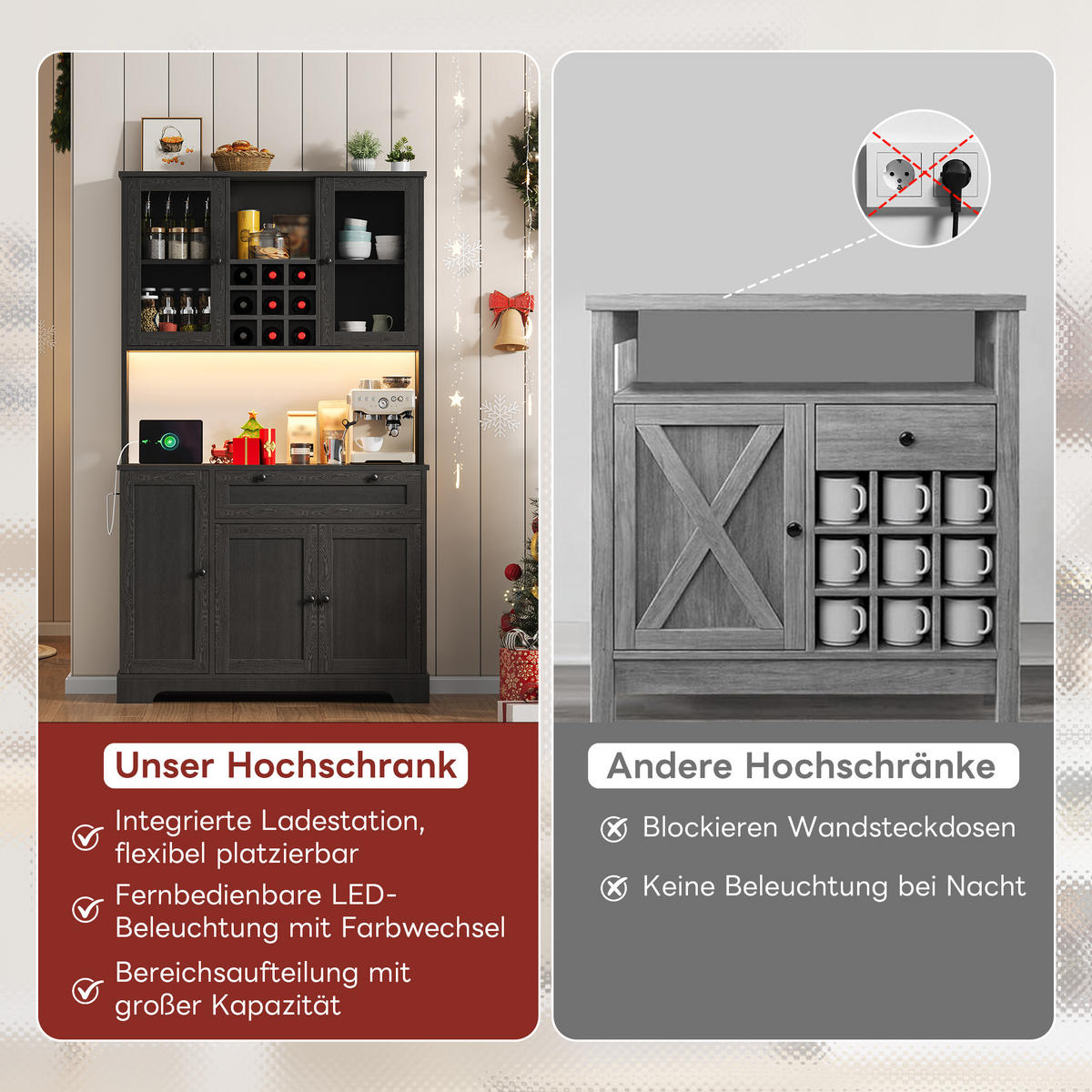 BUFFET 105/40/180 cm Schwarz mit farbwechselnder LED-Beleuchtung und 1 Schublade - Schwarz, Holz (105/180/40cm) - Oxeza