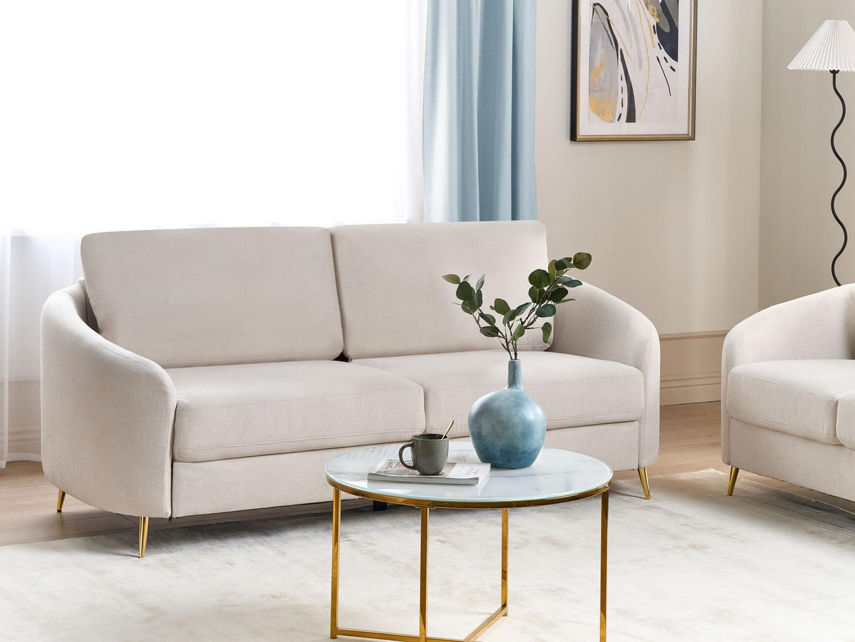 3-SITZER-SOFA Hellbeige/Gold Trosa - Beige/Goldfarben, Textil (203/88/86cm) - Beliani