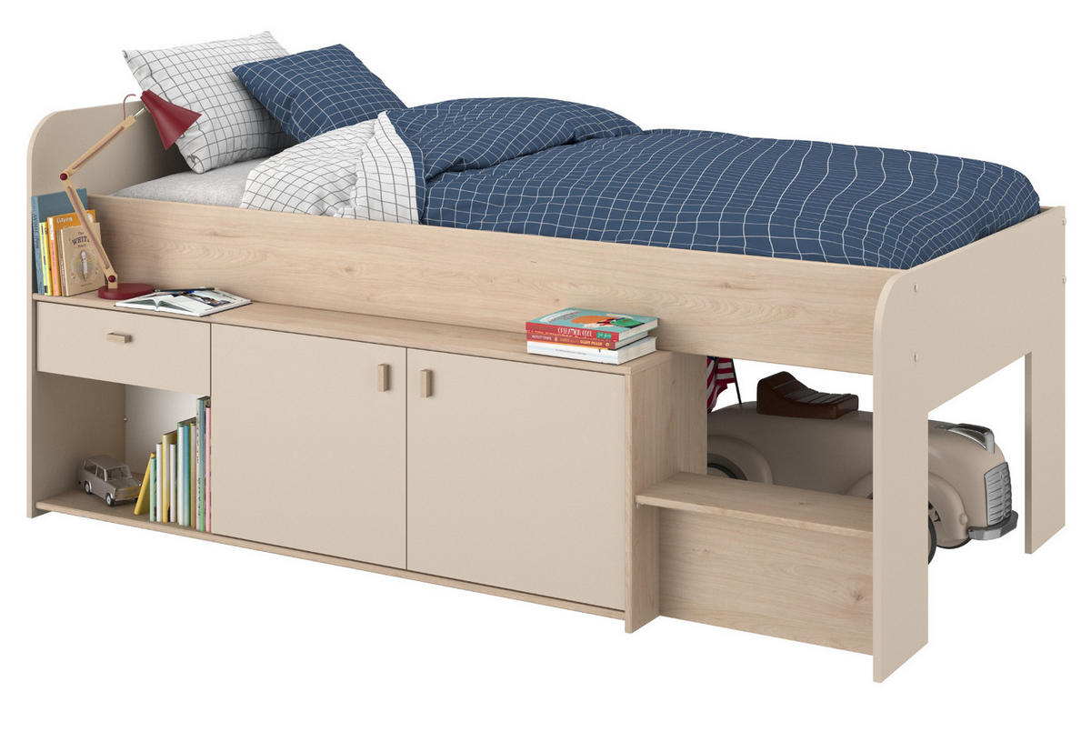 HOCHBETT Kaschmir, Jackson Eiche, Stauraumbett Bett 90 x 200 cm - Kaschmir/Eichefarben, Holzwerkstoff/Kunststoff (90/200cm) - Parisot Meuble