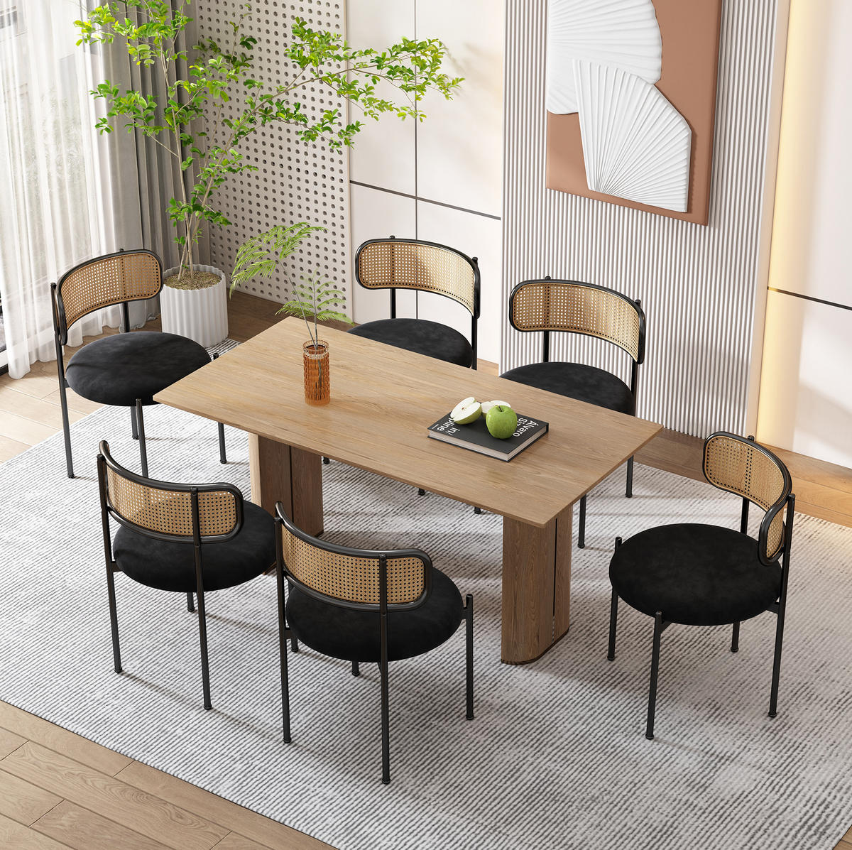 ESSZIMMERSTUHL 4er-Set mit Rattan-Rückenlehne Samt Black - Schwarz, Metall (40/75/45.1cm) - Meubliv