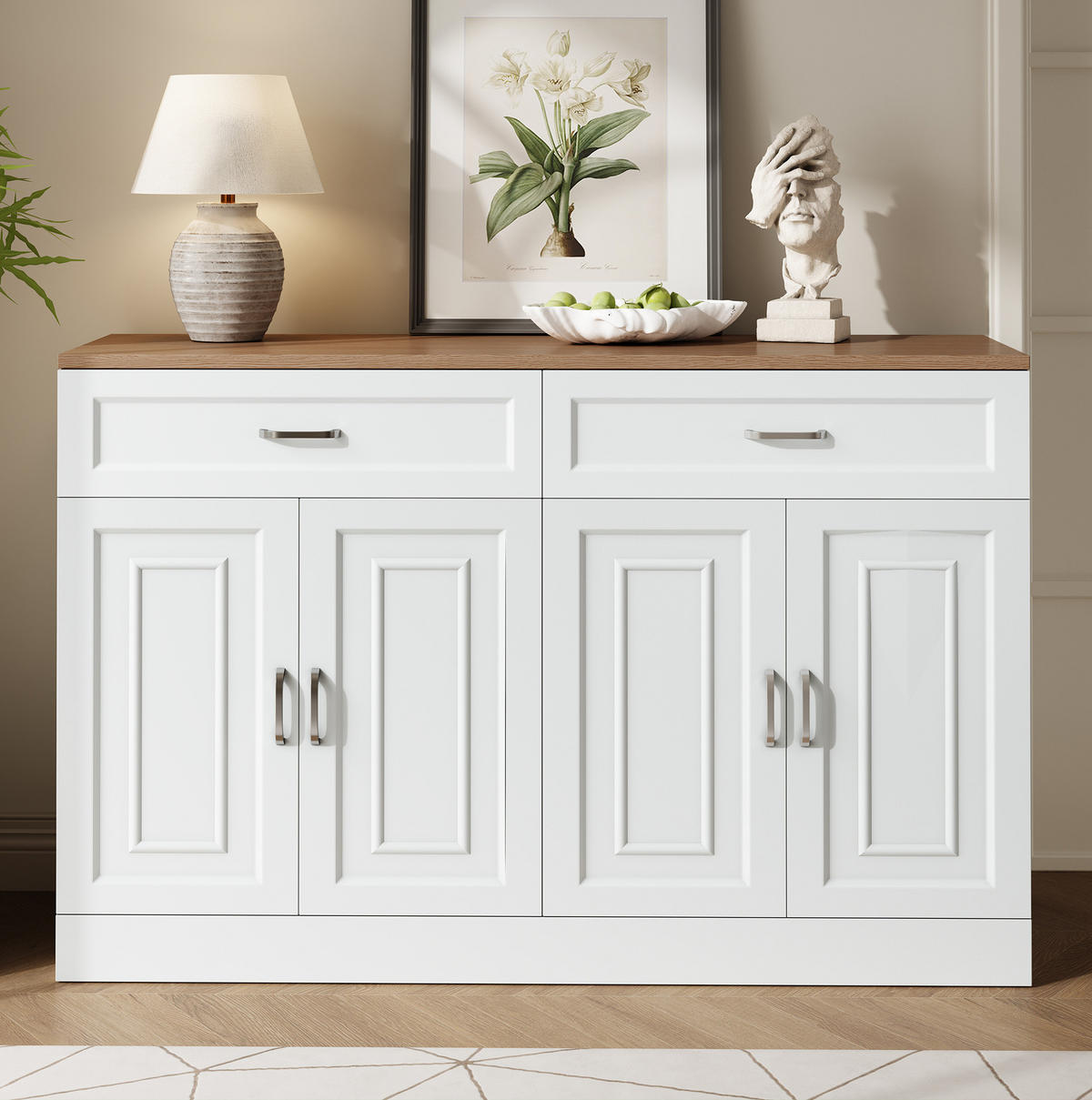 SIDEBOARD 120/35/80,5 cm in Weiß mit 4 Türen, 2 Schubladen und verstellbaren Böden - Weiß, Holzwerkstoff (120/80.5/35cm) - Flora Grace