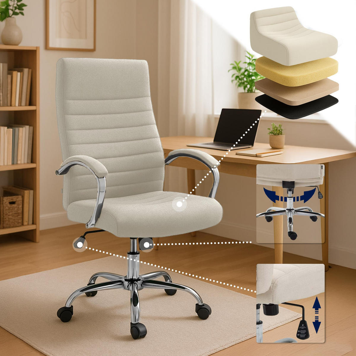 CHEFSESSEL Stoff Creme - Creme, Textil/Metall (60/110/68cm) - CLP