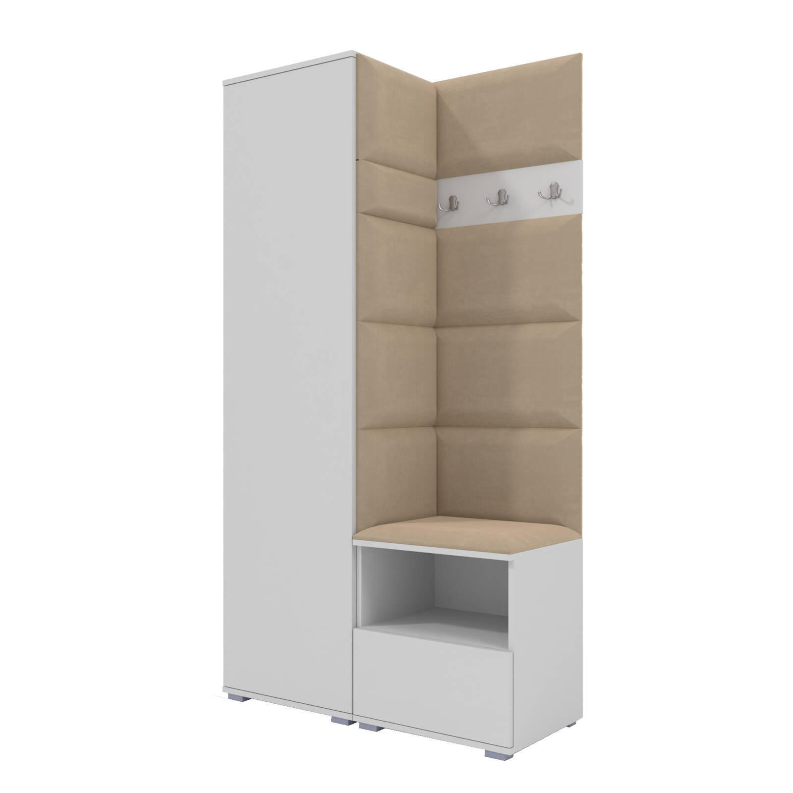 GARDEROBEN-SET Nela I mit gepolsterten Paneelen 100/187/40 - Beige/Silberfarben, Holzwerkstoff/Kunststoff (100/187/40cm)