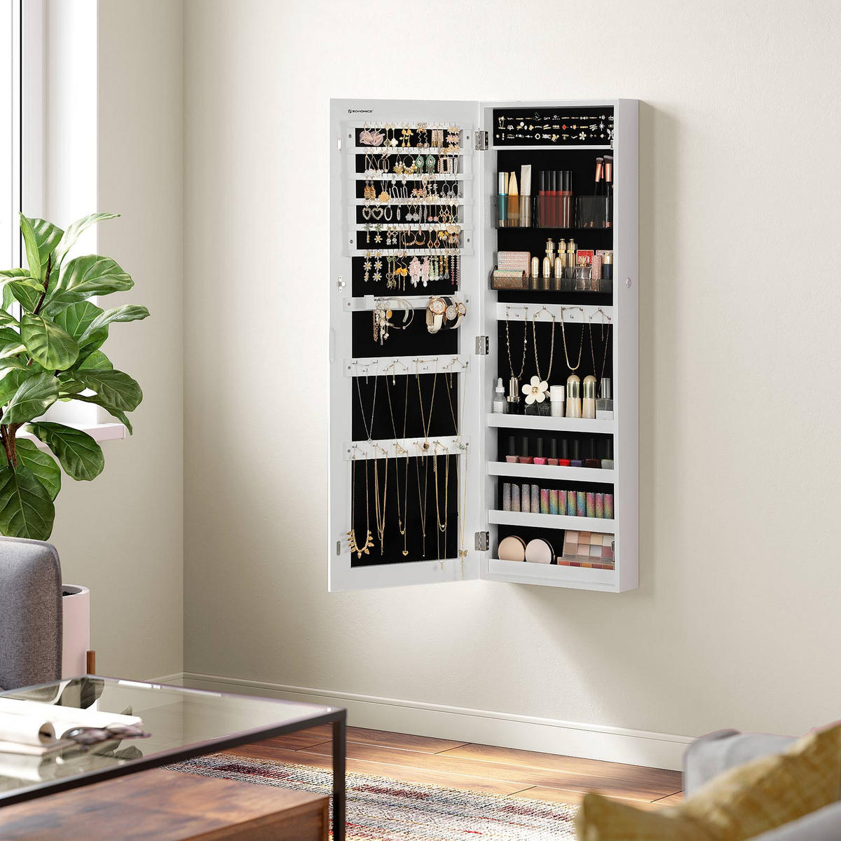 SCHMUCKSCHRANK GANZKÖRPERSPIEGEL - Weiß, Holzwerkstoff (9.7/37.5cm) - Hansiro