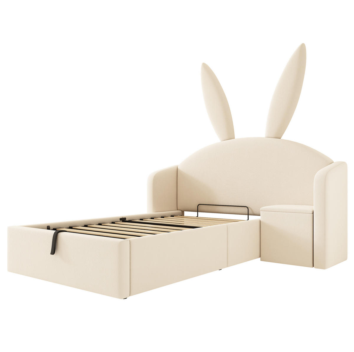 POLSTERBETT 90/190 cm, Beige mit Hasenohren-Kopfteil und Stauraum - Beige, Textil (90/190cm) - MIVRAY