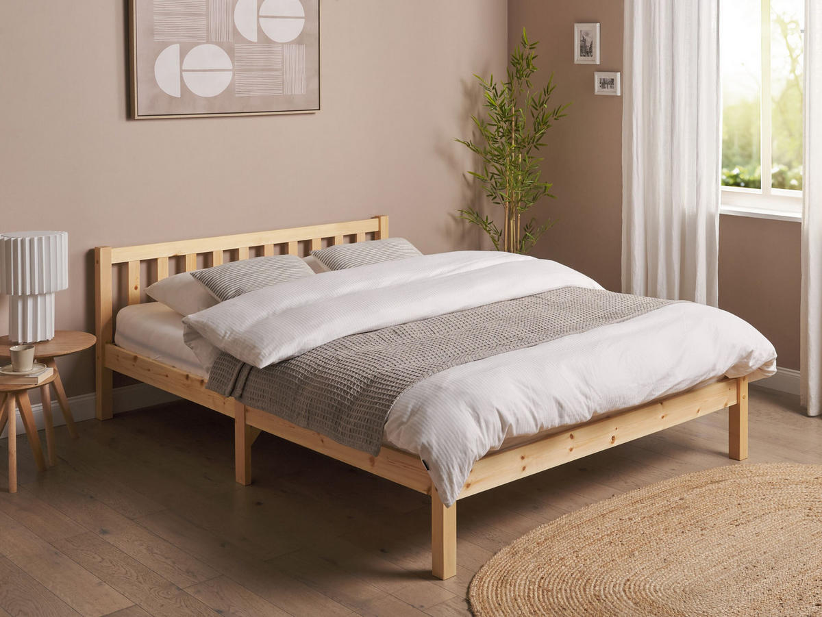 BETT mit Lattenrost 140x200 cm Heller Holzfarbton Florac - Hellbraun, Holz (140/200cm) - Beliani