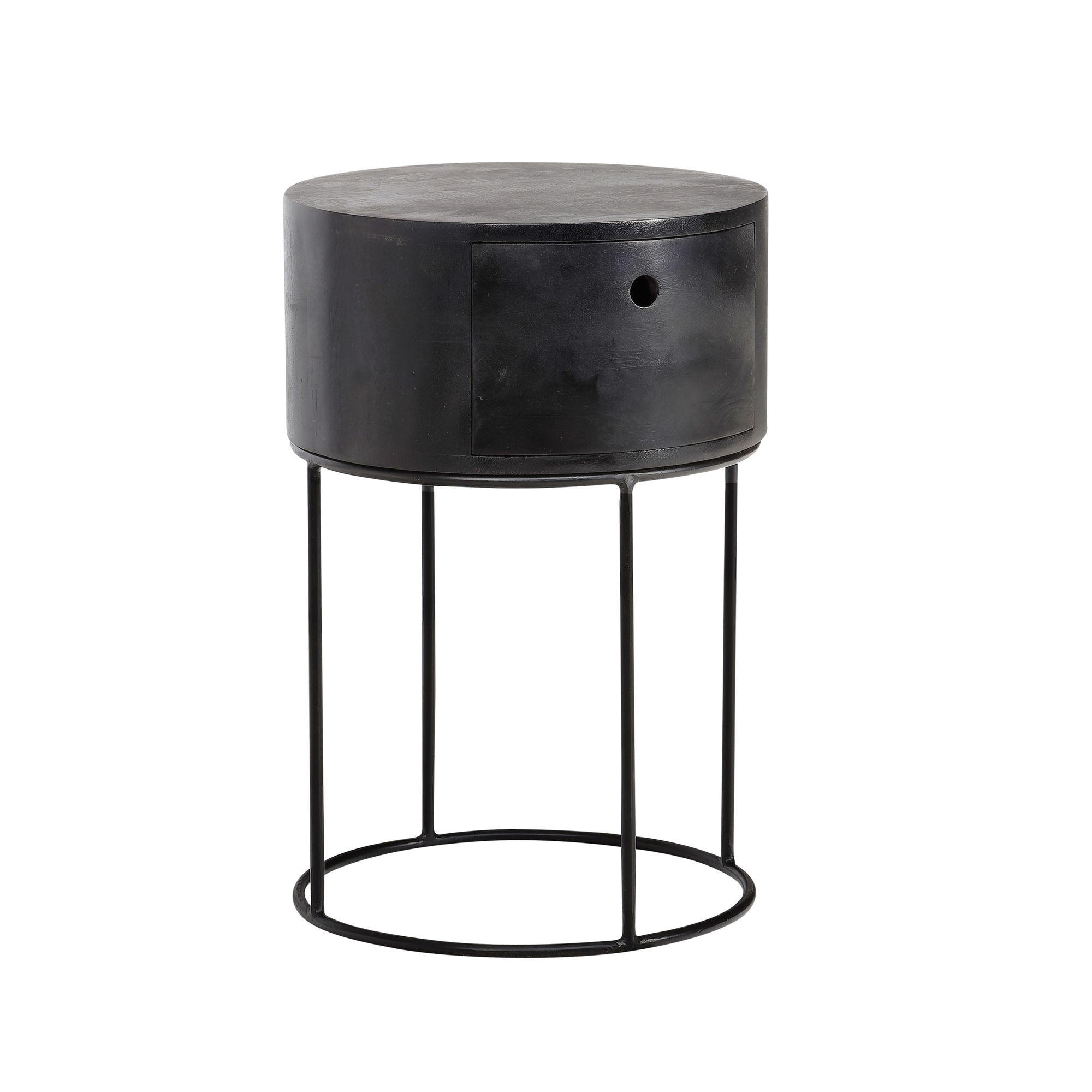 NACHTKONSOLE Massivholz mit Schublade rund Modern Schwarz - Schwarz, Holz/Metall (40/60/40cm) - KADIMA DESIGN