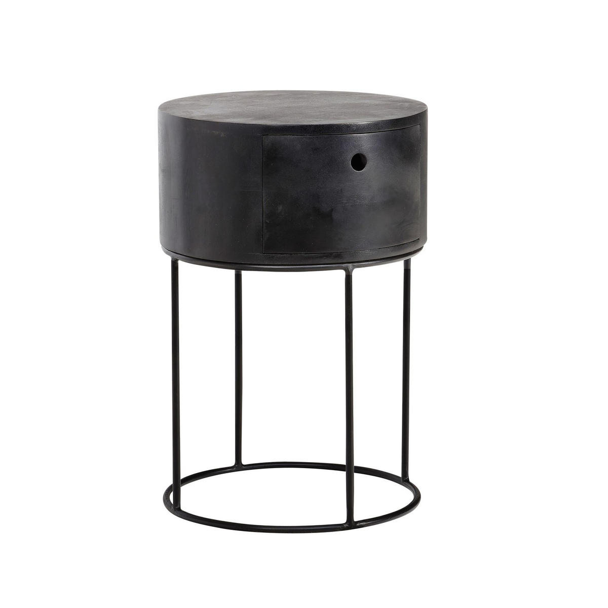 NACHTKONSOLE Massivholz mit Schublade rund Modern Schwarz - Schwarz, Holz/Metall (40/60/40cm) - KADIMA DESIGN