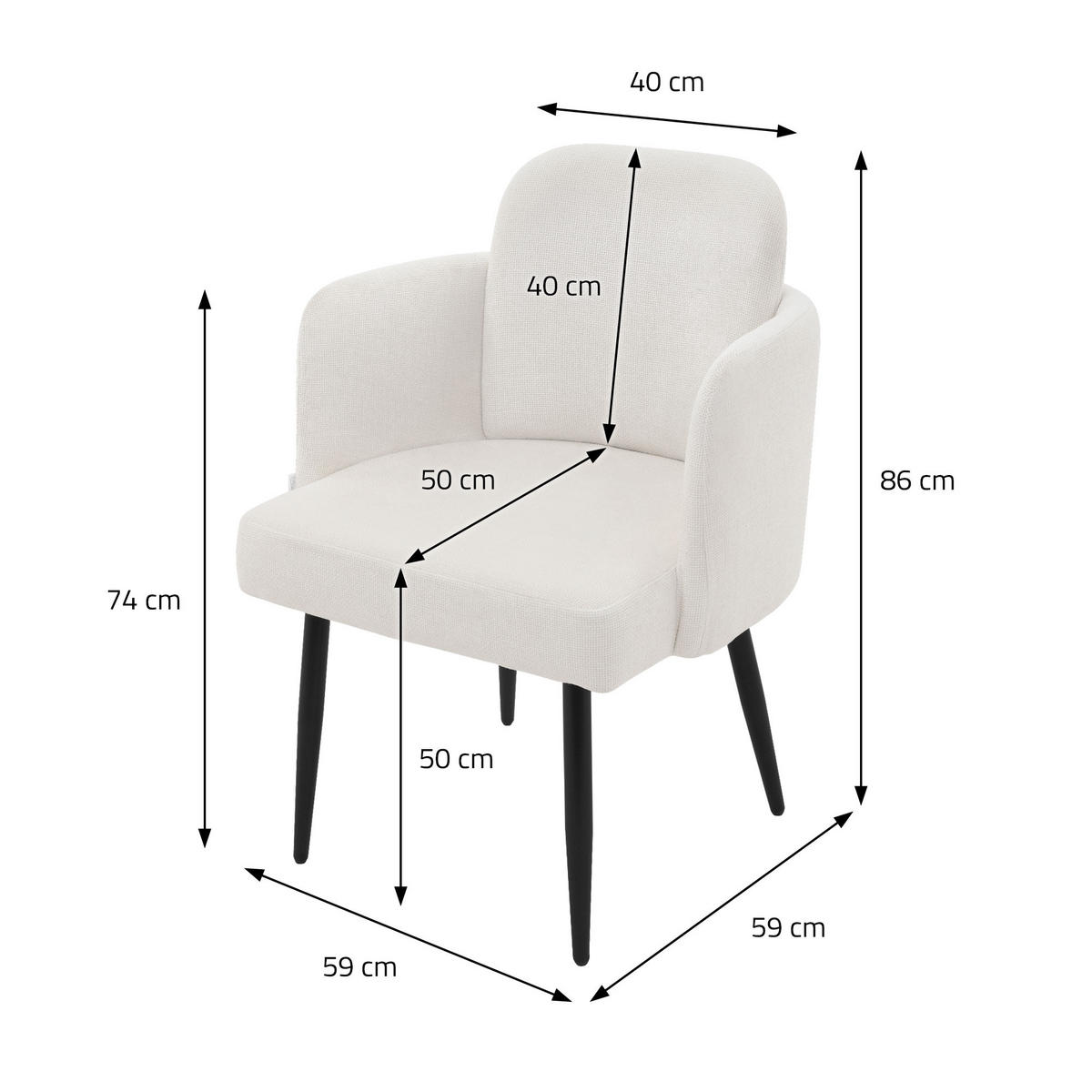ESSZIMMERSTUHL Beige mit Stoffbezug - Beige/Schwarz, Textil/Metall (59/86/59cm) - ML-DESIGN