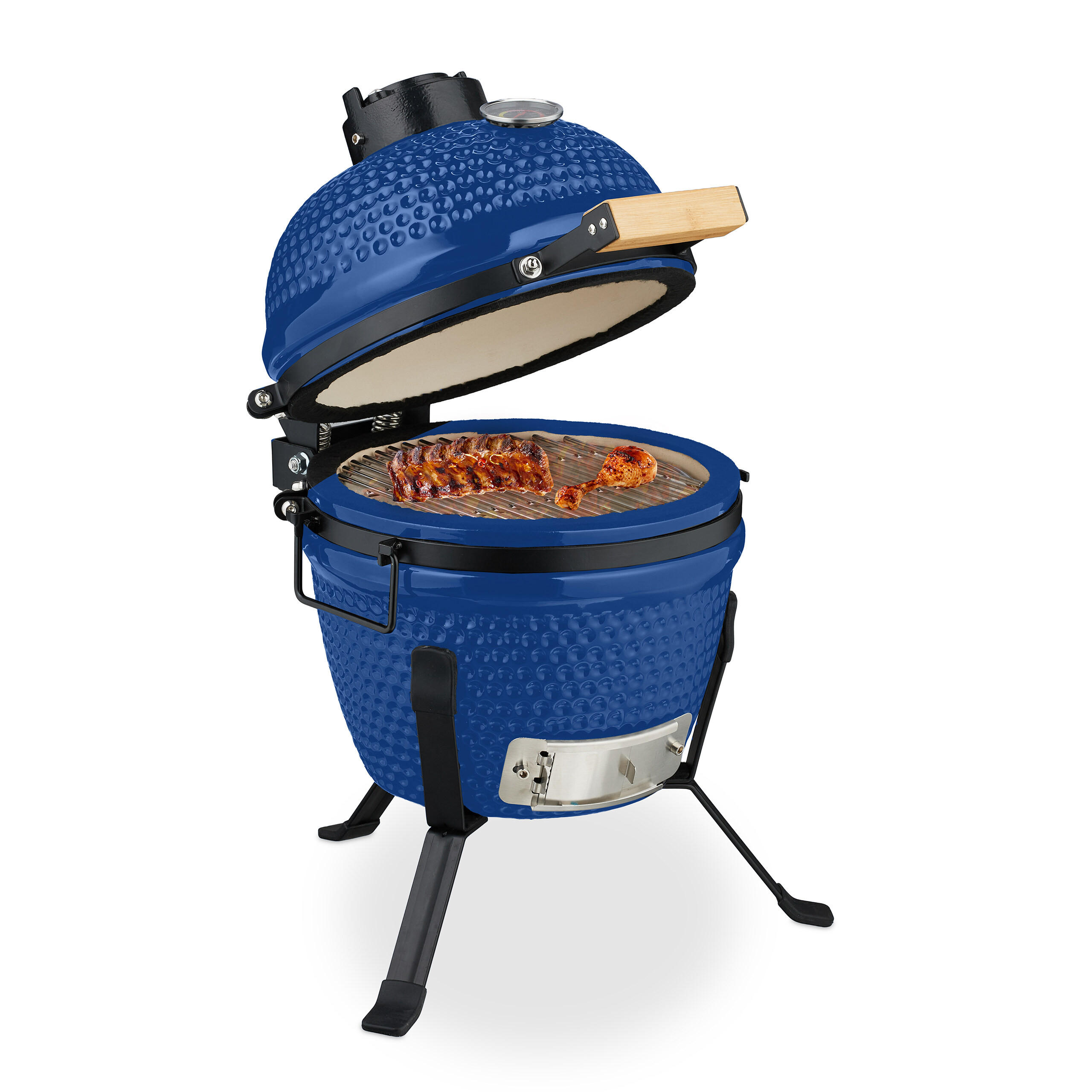 KAMADO-GRILL - Blau, Keramik/Metall (34/56.5cm) - Relaxdays