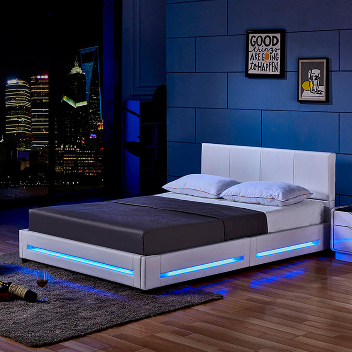 LED BETT ASTEROID - Weiß, 160 x 200 cm - Weiß, Kunststoff - Home Deluxe