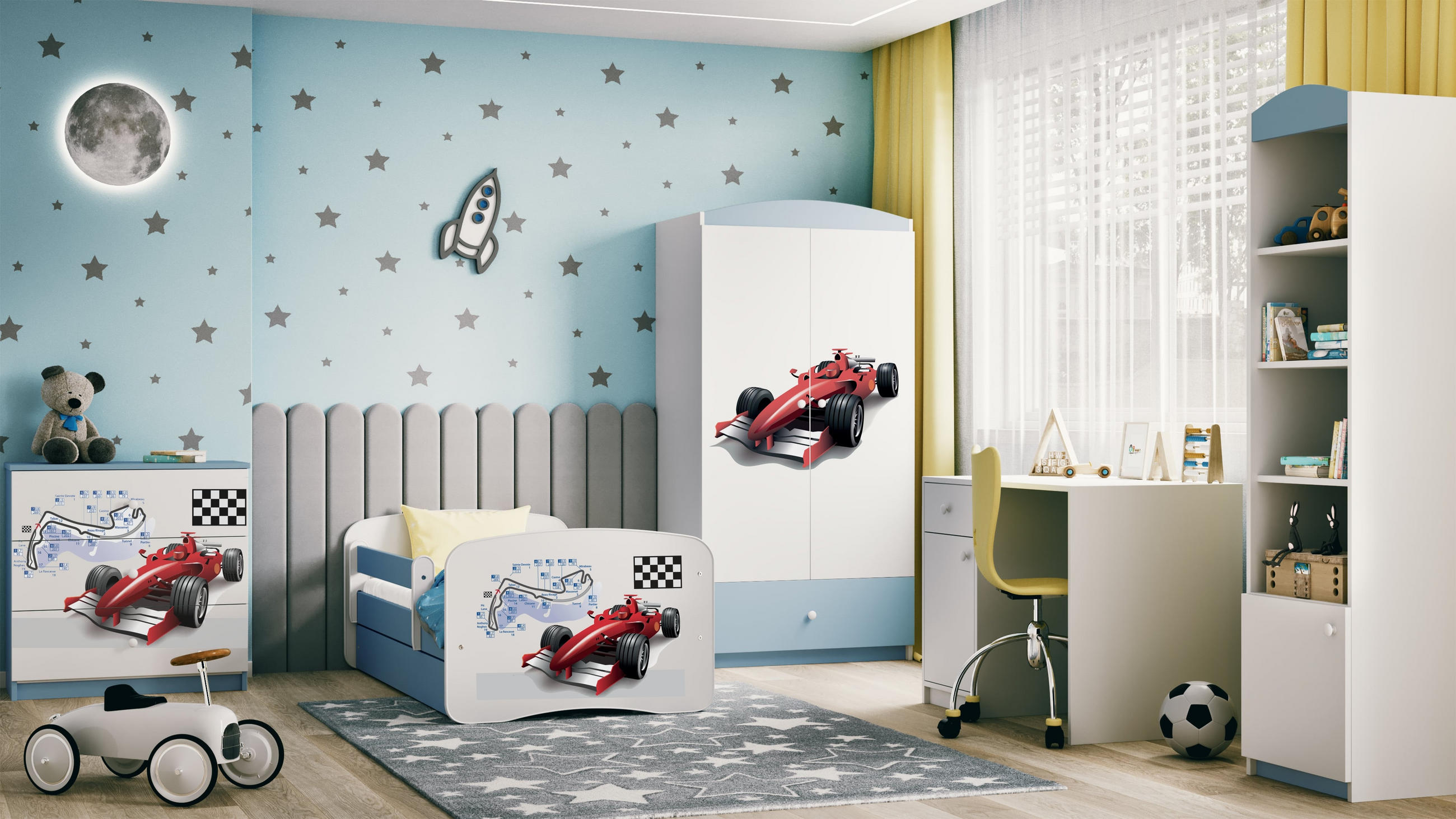 KINDERBETT Formel 1 mit Schublade und Matratze 160/80 - Blau, Holzwerkstoff (80/160cm) - RAUMHIRSCH FURNITURE