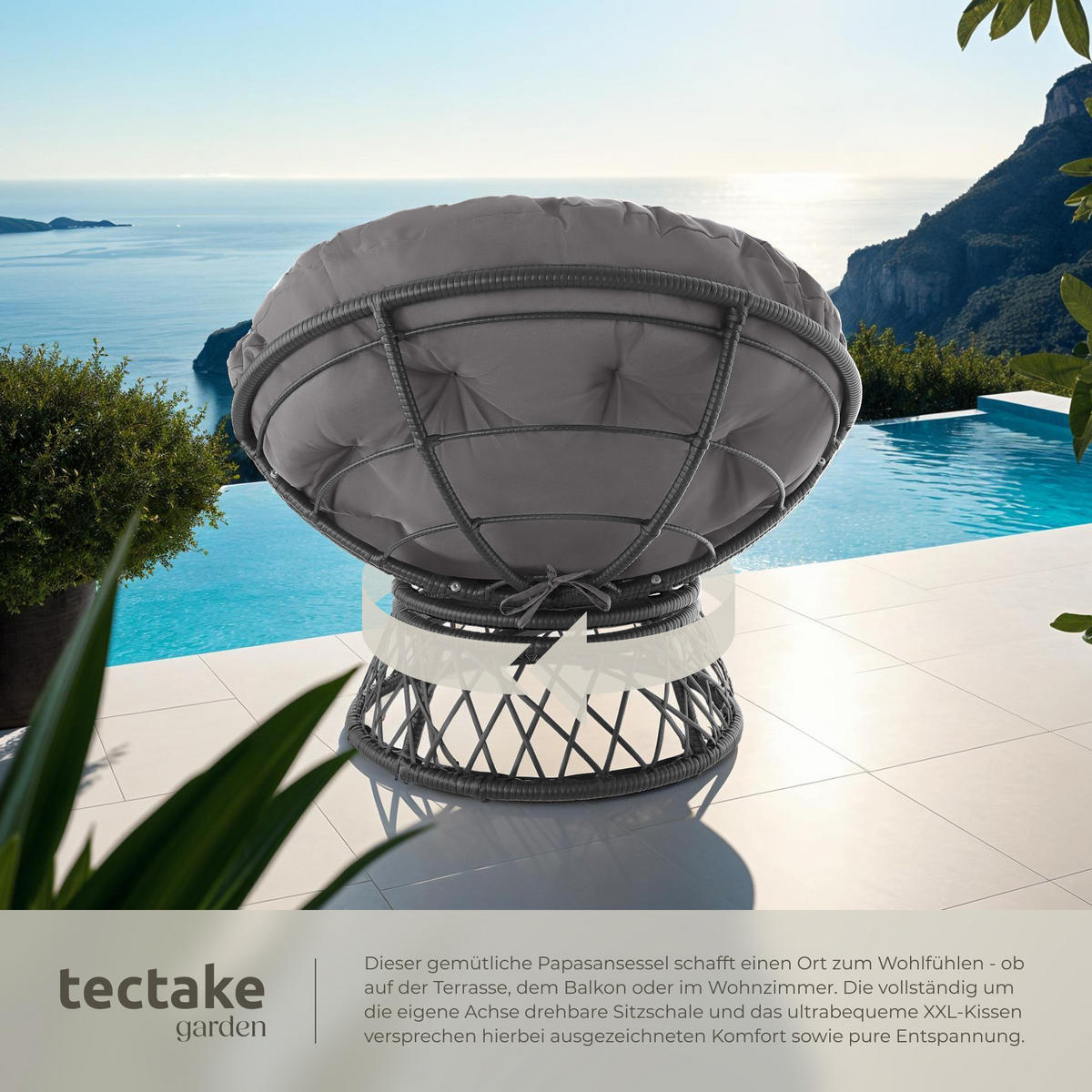 RATTANSESSEL Gargano,92 x 80 x 80,5 cm,schwarz - Schwarz, Kunststoff (80/80.5/92cm) - tectake