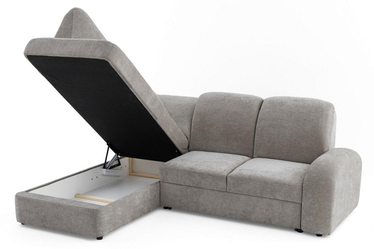 ECKSOFA VIBE L Links mit Schlaffunktion 129x205 Chenille Grau - Schwarz/Grau, Holz/Kunststoff (186/250cm) - Muffo