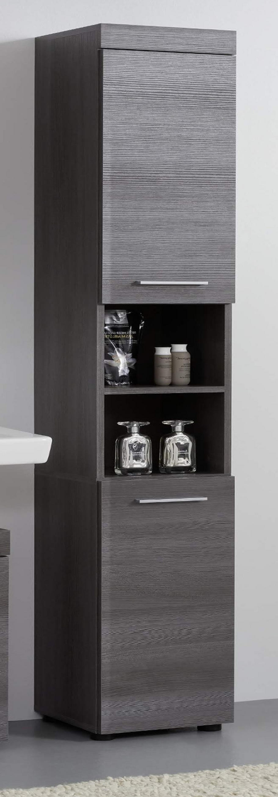 HOCHSCHRANK grau Rauchsilber 30 x 190 cm, Badschrank Türanschlag wechselbar - Silberfarben/Schwarz, Holzwerkstoff/Kunststoff (30/190/31cm) - Top.Furn