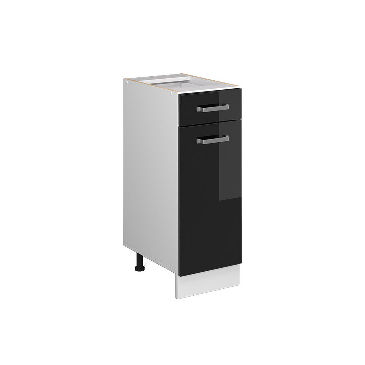 UNTERSCHRANK R-Line Schwarz Hochglanz 30 cm mit Schublade, ohne AP - Schwarz Hochglanz/Weiß, Holzwerkstoff (30/81.6/46cm) - Vicco