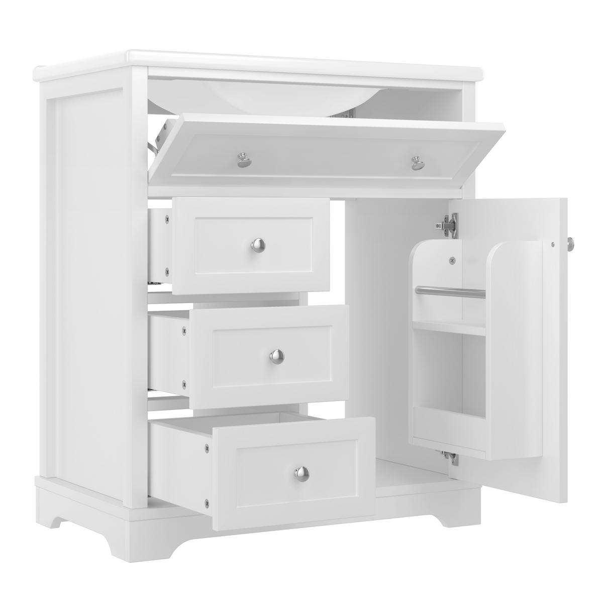 WASCHTISCHKOMBI 76x46x87 cm Weiß aus Keramik & Spanplatte mit 4 Schubladen - Weiß, Holzwerkstoff (76/87/46cm) - Modfu