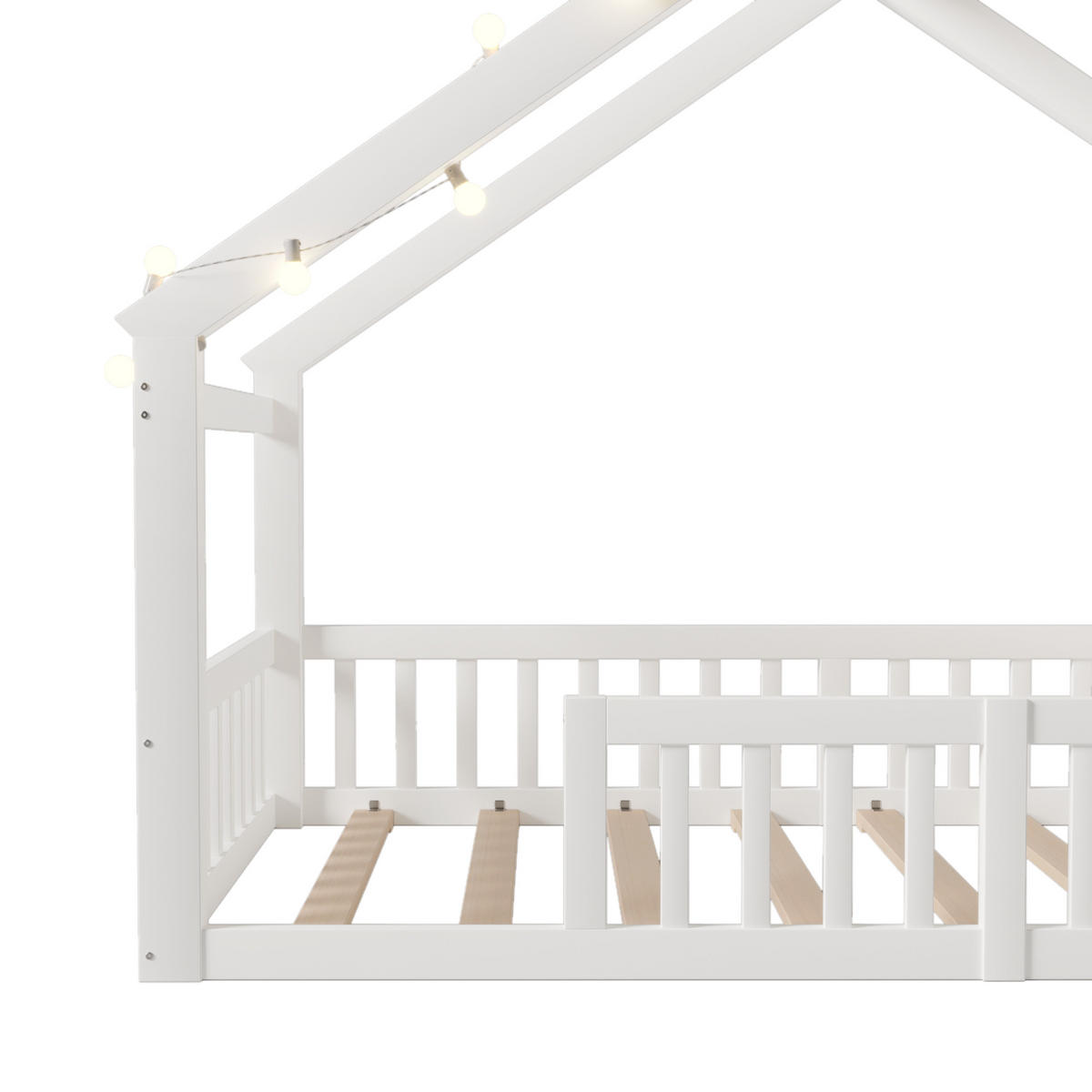 HAUSBETT 90/190 cm in Weiß mit Regal und LED im Cottage-Design - Weiß, Holzwerkstoff (90/190cm) - STILVORA