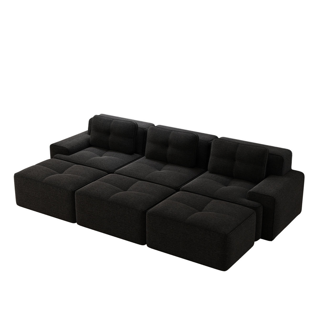 MODULARES Ecksofa aus Cord Schwarz 293x177x69 cm mit Schlaffunktion und variabler Anordnung - Schwarz, Textil (177/293cm) - IVMEU