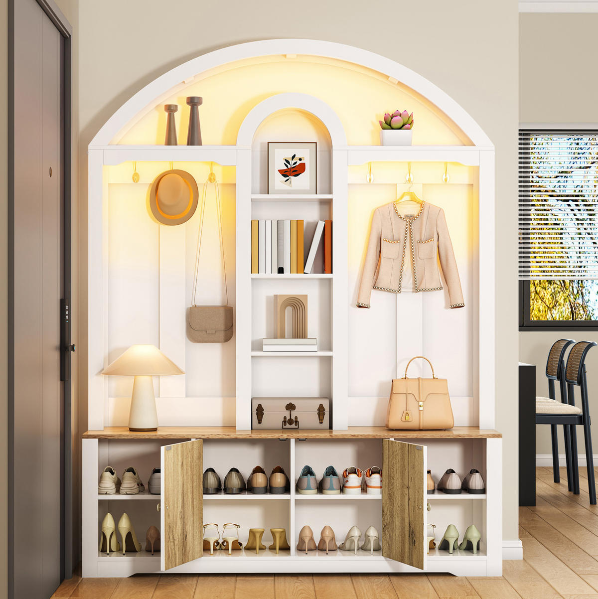 GARDEROBENSCHRANK mit Schuhregal und Haken 150 x 40 x 195 cm MDF Weiß - Weiß, Holzwerkstoff (40/195/150cm) - Beauniv