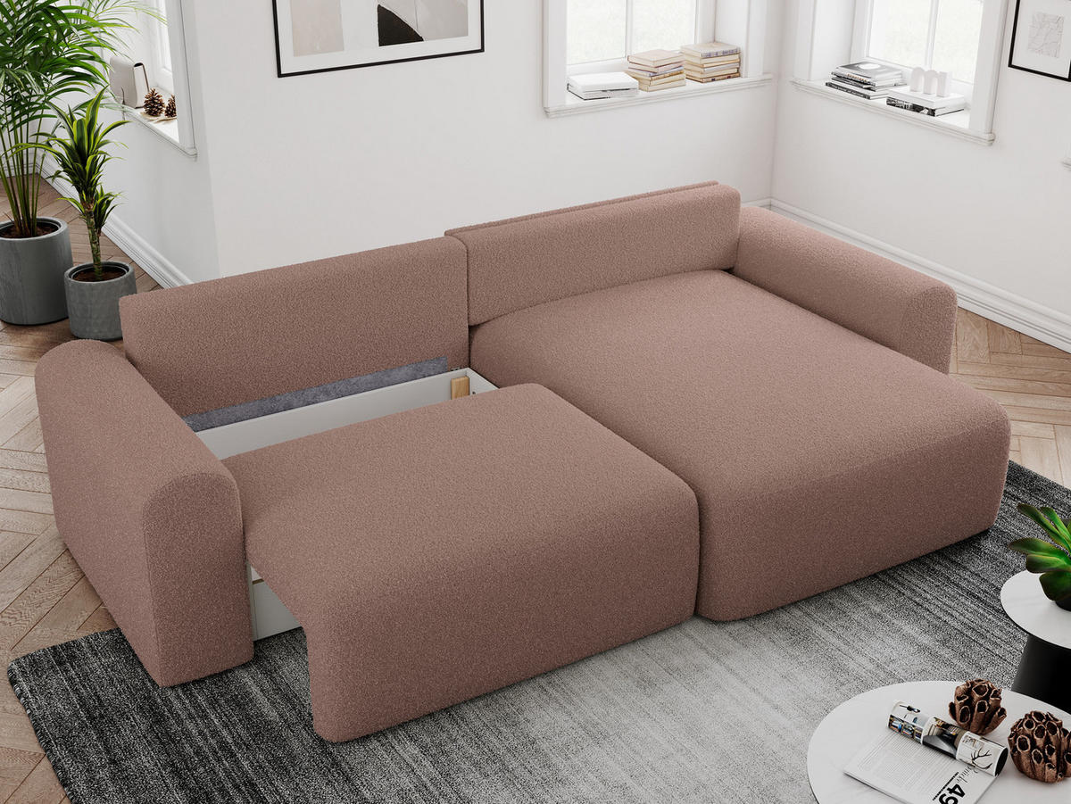 ECKSOFA NELSON Rosa Boucle - Schwarz/Rosa, Kunststoff/Textil (274/152cm) - MKS