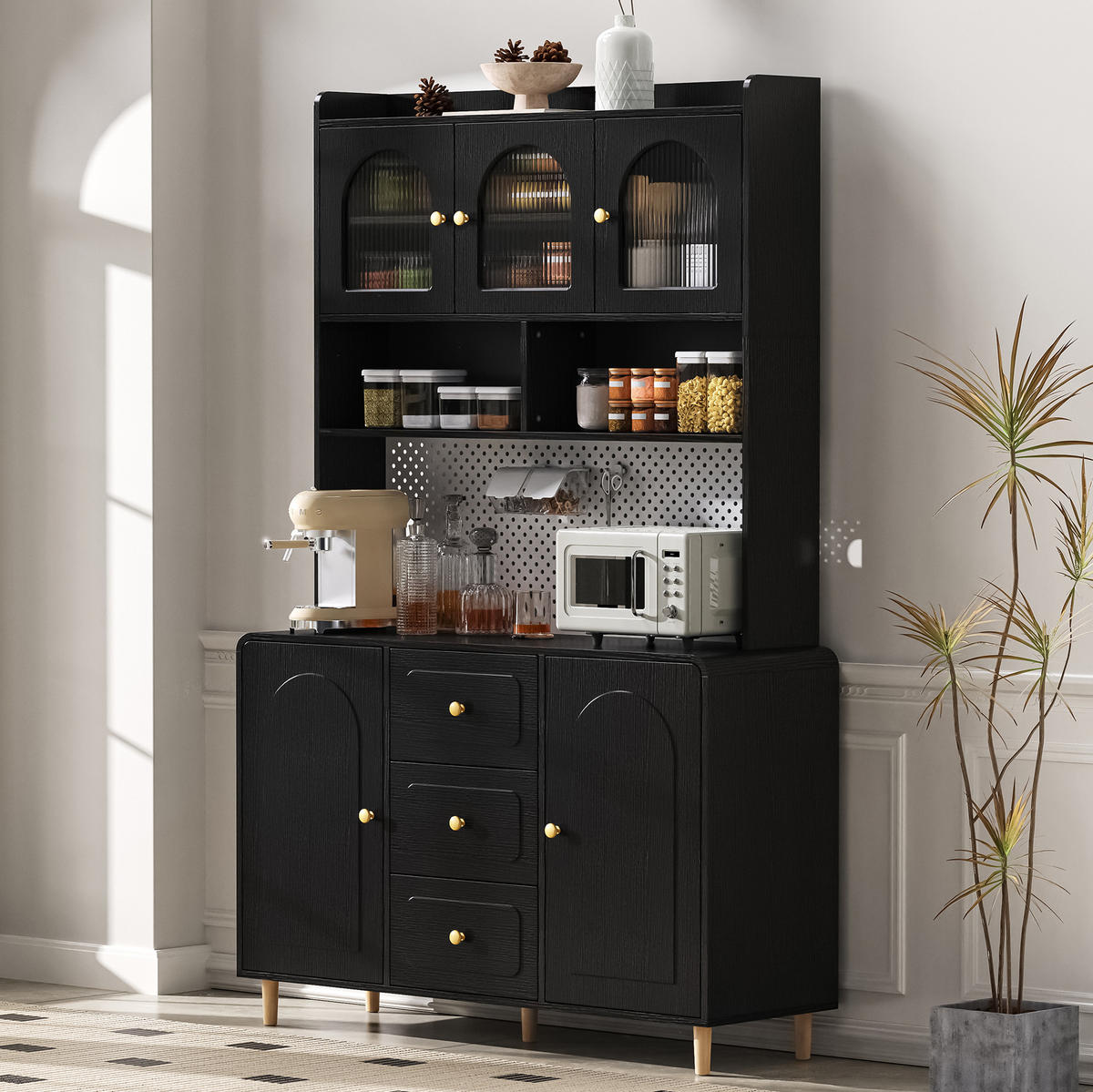 BUFFET 120/40/190 cm schwarz aus MDF mit Lochplatte und Schubladen - Schwarz, Holzwerkstoff (120/190/40cm) - OKWISH